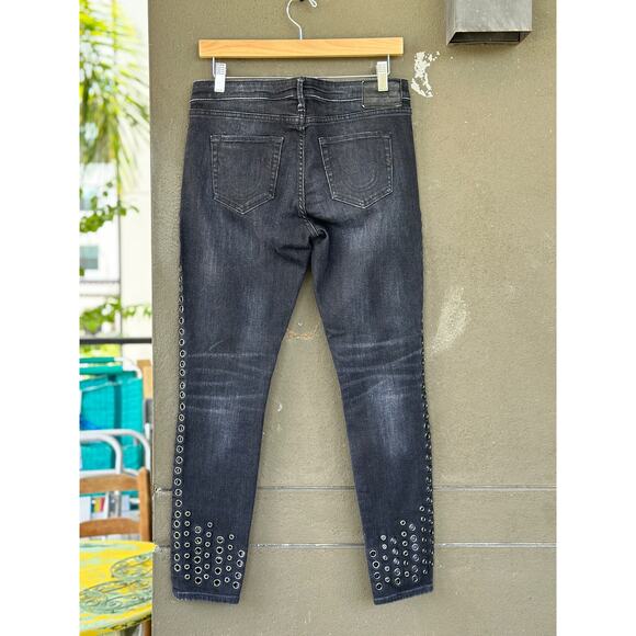 True Religion Women’s 29 Halle Mid Rise Super Skinny Jeans in Rock Solid Wash - Picture 7 of 14